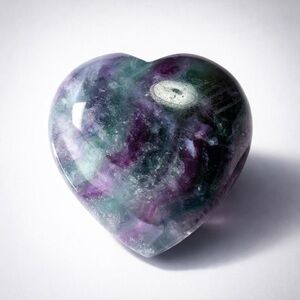 Fluorite Carved Crystal Heart 2.5” Polished Rainbow Palm Stone Healing Crystal